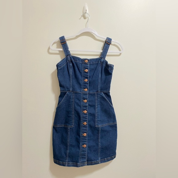 H&M | Dresses | Hm Denim Mini Dress Dark Blue Never Use Size Extra Small |  Poshmark